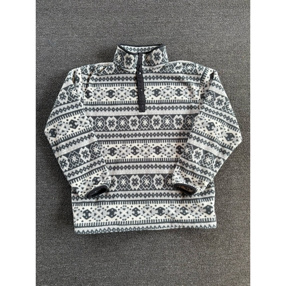 VINTAGE L.L Bean Fleece Snap T Sweater Aztec Winter Pattern